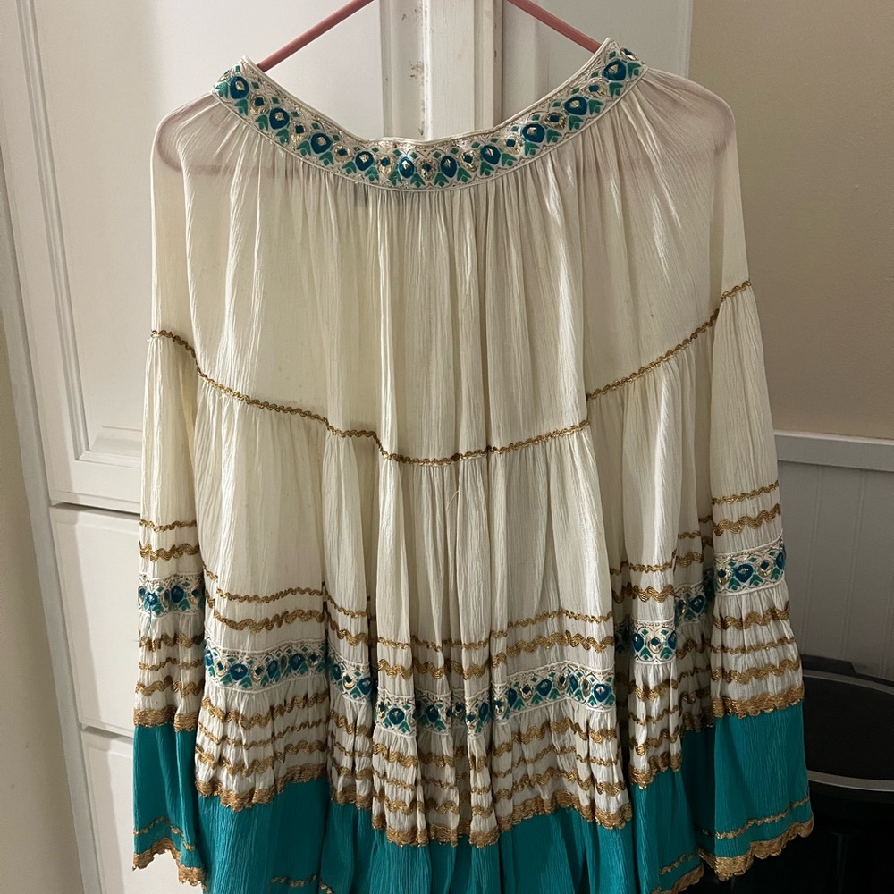 Vintage White and Teal Skirt w/Gold Accents